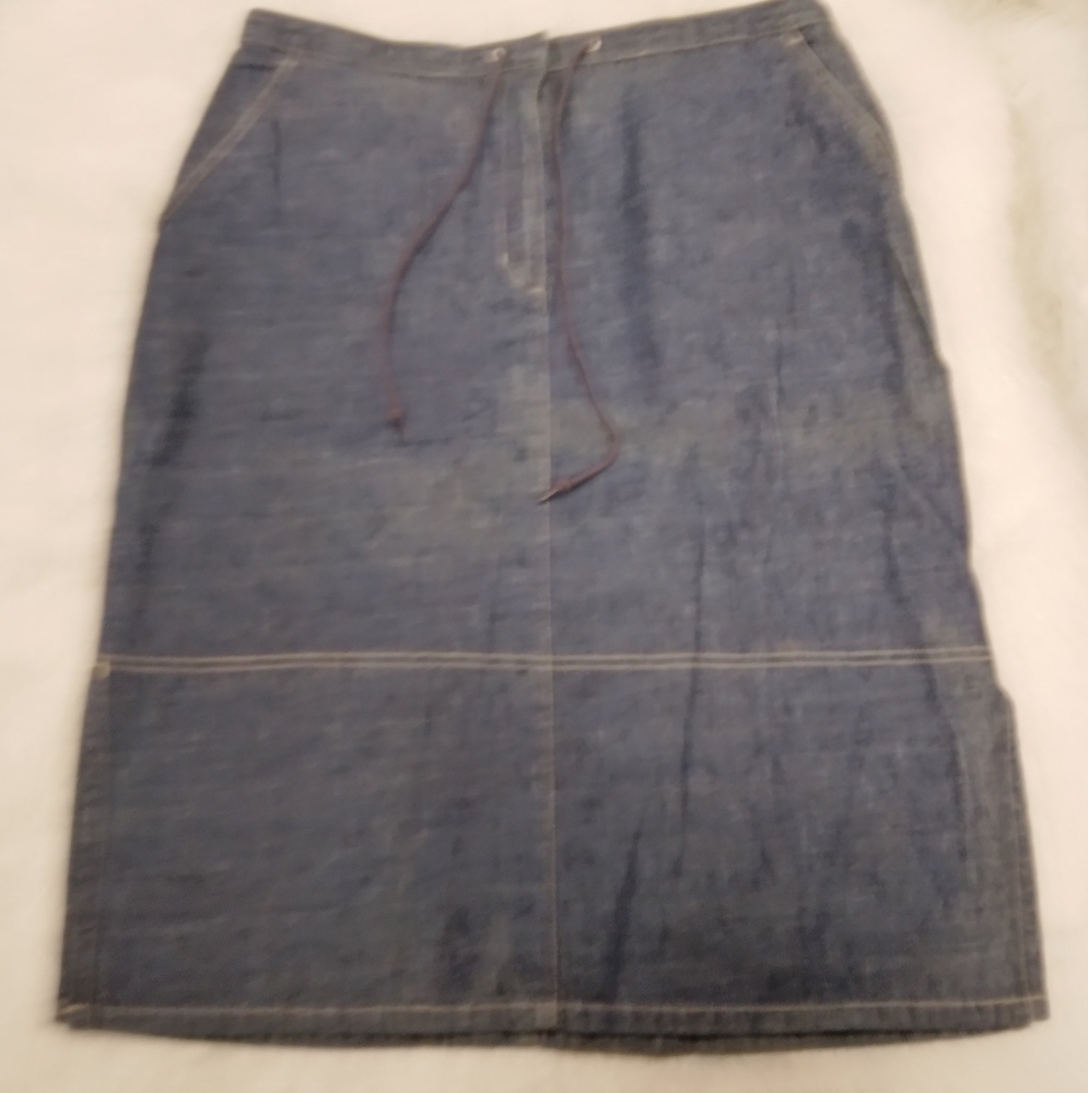 SKIRT Denim A-line Skirt With Side Vents, Draw String, Zip, Hook/eye